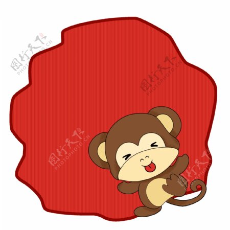 红色的猴子边框插画