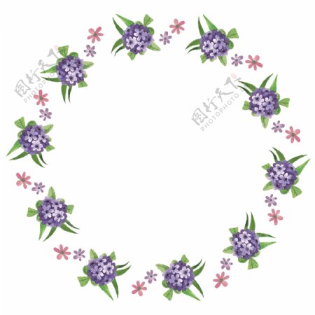矢量卡通扁平化紫色花卉装饰圆形边框