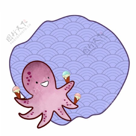 紫色的章鱼边框插画