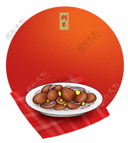 中国新年传统美食红色文字框