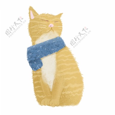 冬天带着围巾的可爱小猫咪免抠图