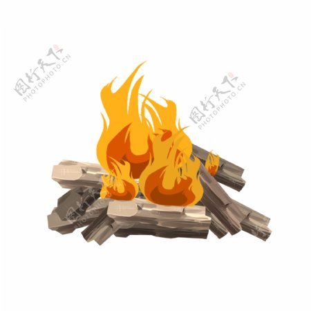 手绘燃烧的木头插画
