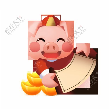 新年小猪2019字画png免扣卡通手绘