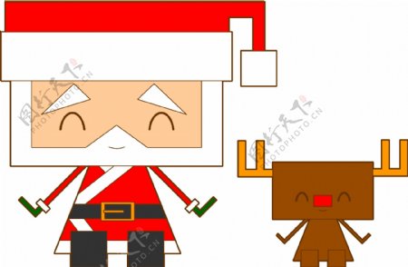 卡通圣诞老人和驯鹿纸盒人