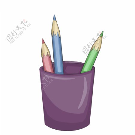 紫色的笔筒手绘插画