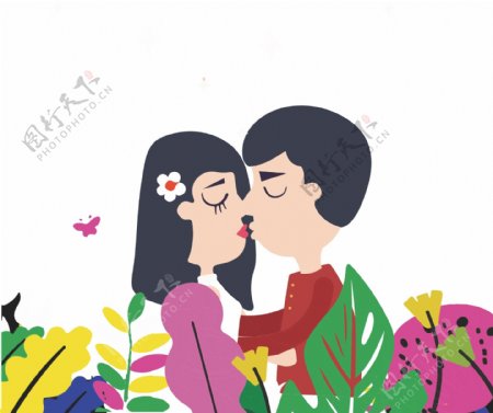 亲吻情人节亲吻的情侣矢量插画