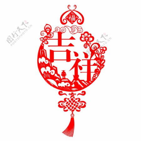 贺岁吉祥中国结红色窗花创意PNG素材
