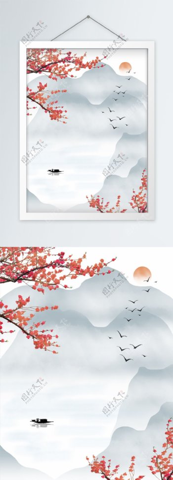 中式梅花山水客厅装饰画