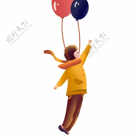 手绘绑着气球的男孩