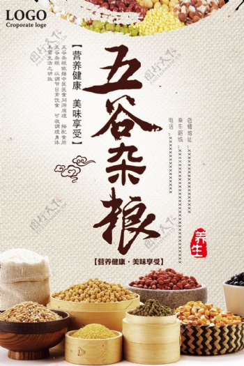 白色背景中国风五谷杂粮宣传海报