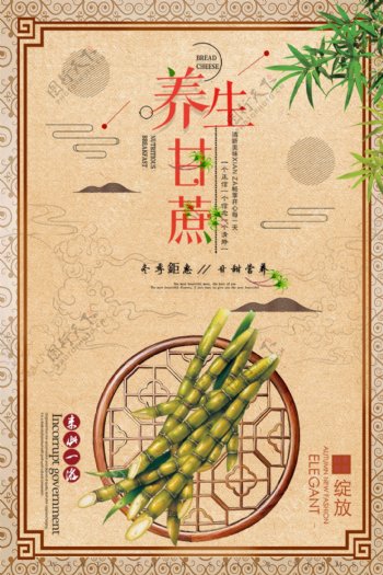 中国古典风养生甘蔗美食海报