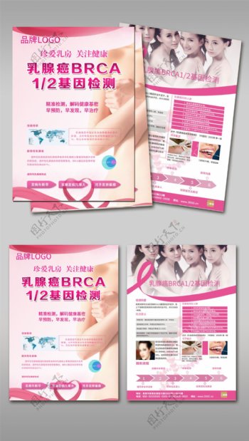 女性乳腺癌基因检测宣传单页模板设计