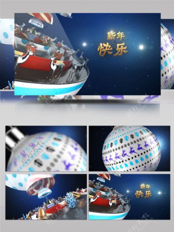 三维圣诞节片头动画打开球展示3D元素动画效果