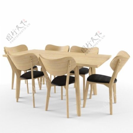 木质简约餐桌椅3d模型