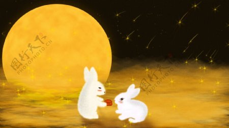 中秋节可爱月亮兔中秋月饼卡通插画