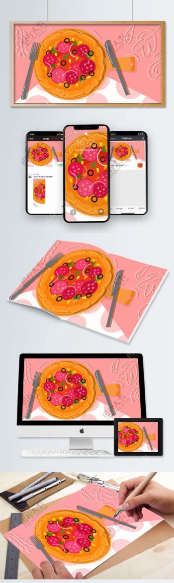 原创矢量文件美食系列之小清新披萨