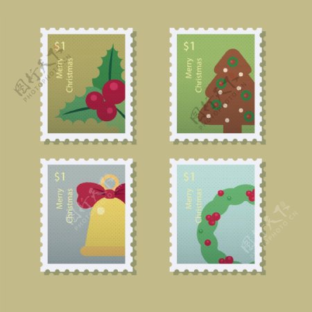 圣诞元素邮票设计