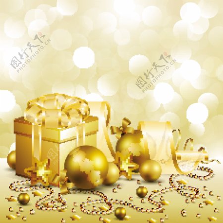 金色圣诞节铃铛礼物矢量素材