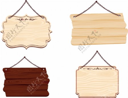 原木木板指示牌矢量素材