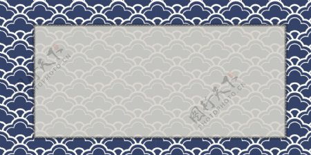 中式清新深蓝白色花纹广告背景