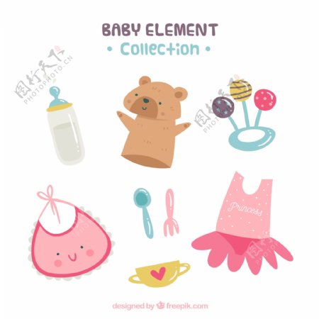 8款彩绘婴儿用品设计矢量素材