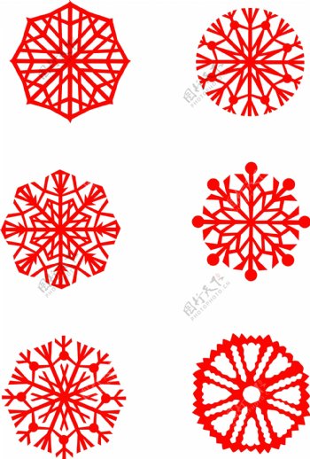 中国红春节雪花剪纸设计元素
