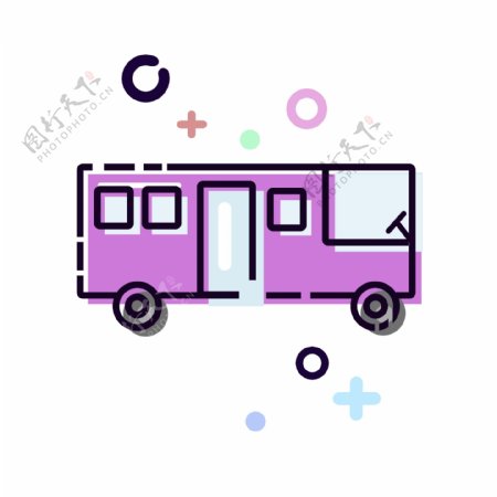 mbe风格紫色公交车卡通可爱可商用清新