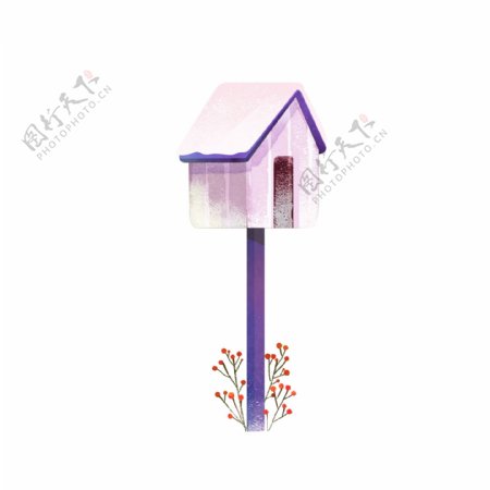 彩绘紫色小信屋元素设计