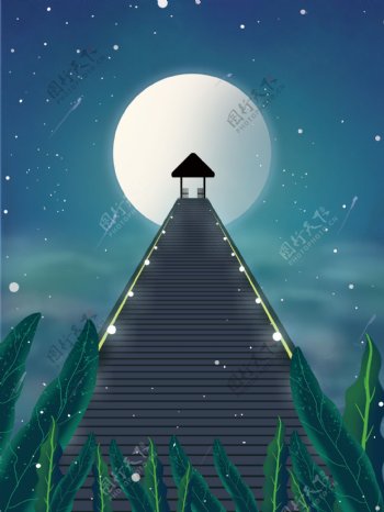 唯美马尔代夫星空夜景背景设计