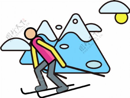 冬季元素冰山滑雪人物4