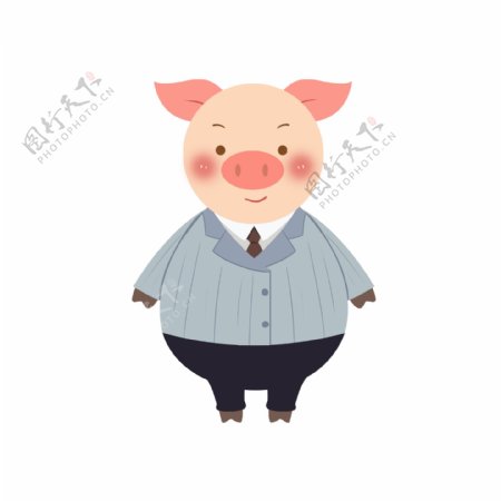 2019猪年卡通猪动物西服职业装商用元素