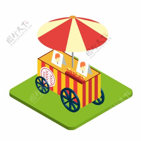 原创2.5d立体游乐园零食车雨伞设计元素