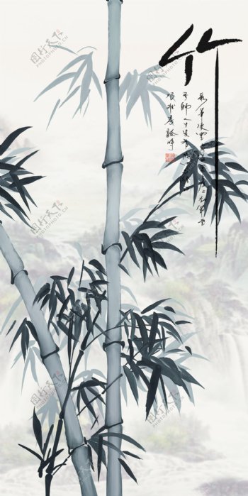 竹子中式传统玄关花鸟植物画