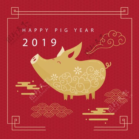 2019金色猪元素新年