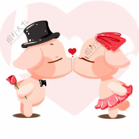卡通浪漫情侣猪素材设计