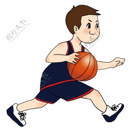 手绘可爱男孩打篮球免抠元素