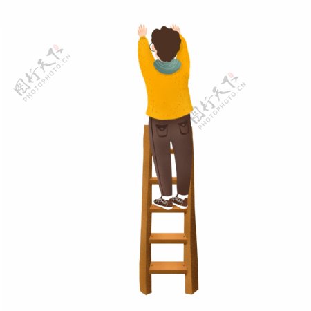 手绘爬在梯子上的男人