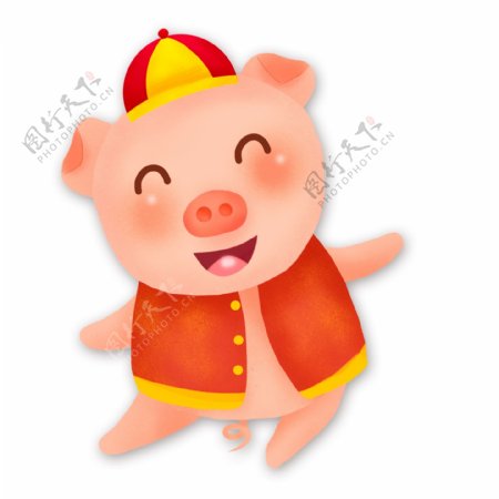 中国风手绘开心财神小猪设计