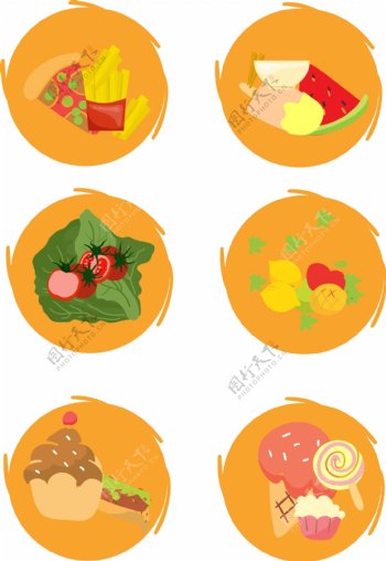 西餐食物图案元素标签