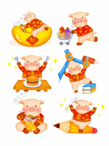手绘卡通新年猪形象精品元素合集