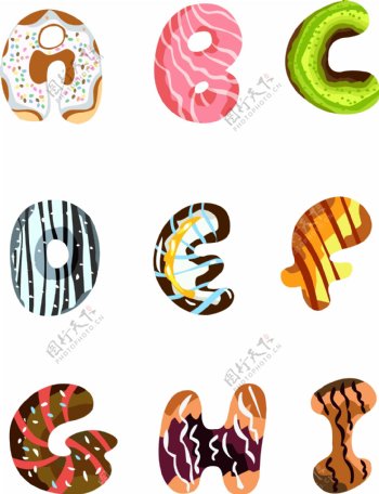 手绘糖衣甜品英文字母可商用