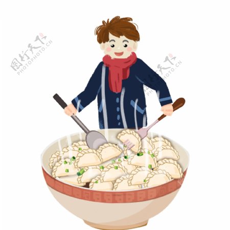 煮饺子的人物图案元素