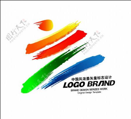 矢量中国风红蓝黄绿运动会标志LOGO设计