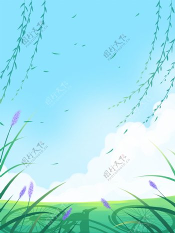 清新立春节气柳条花丛背景设计