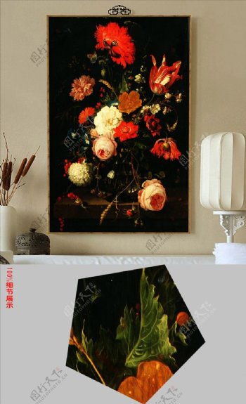 欧式复古花卉油画装饰画