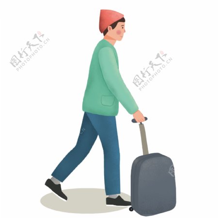 卡通手绘拉着行李的男人人物设计