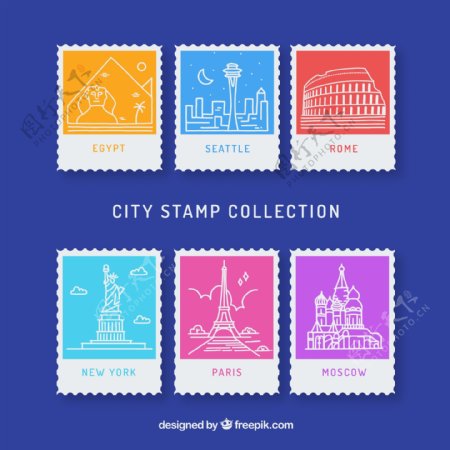 白色旅游城市邮票