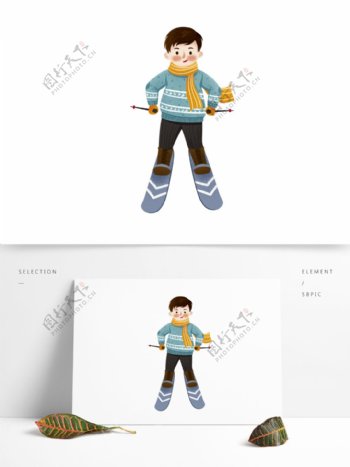 滑雪的男孩卡通人物设计