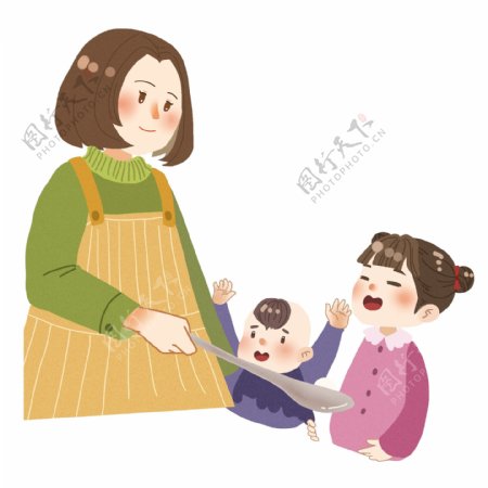 手绘母亲与孩子插画人物素材