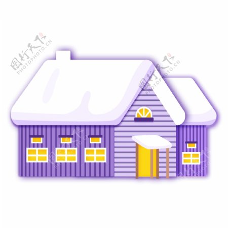 紫色冬季卡通手绘房屋元素
